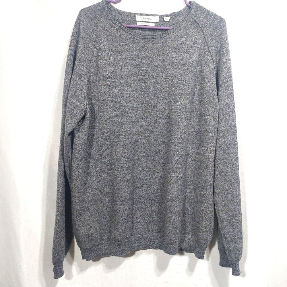Calvin Klein Mens Pullover Over Sweater L Gray Merino Wool Raglan Sleeves "Flaw"